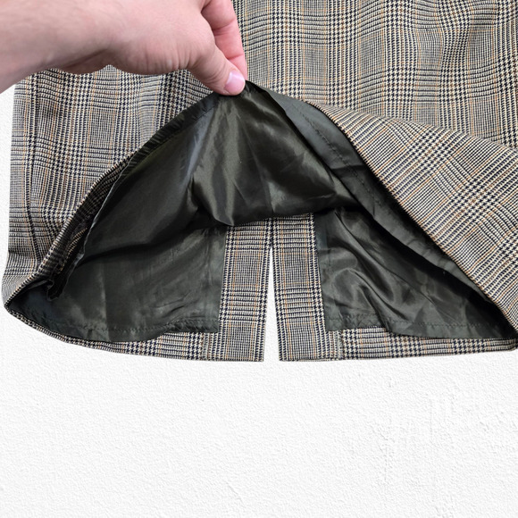 Halston Gray Tan Glen Check Wool Plaid Tailored Straight A-Line Skirt Size 10 - Picture 5 of 9